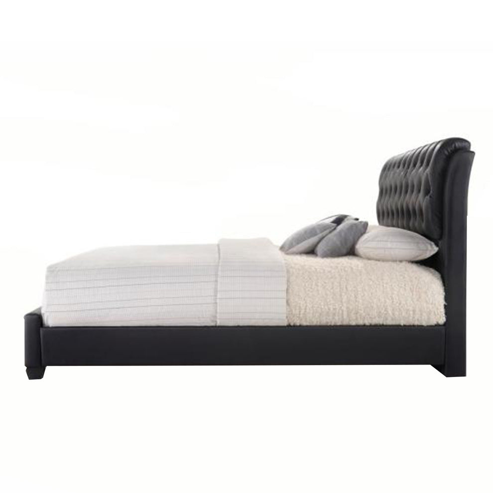 Black Pu Button Tufted King Bed By Homeroots | Beds | Modishstore - 3