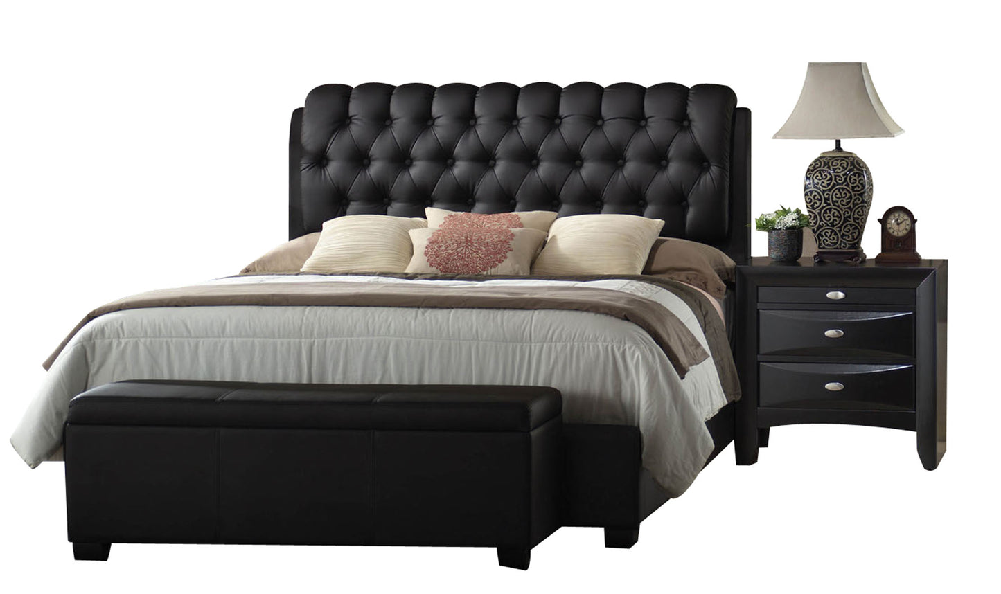 Black Pu Button Tufted Queen Bed By Homeroots | Beds | Modishstore - 2