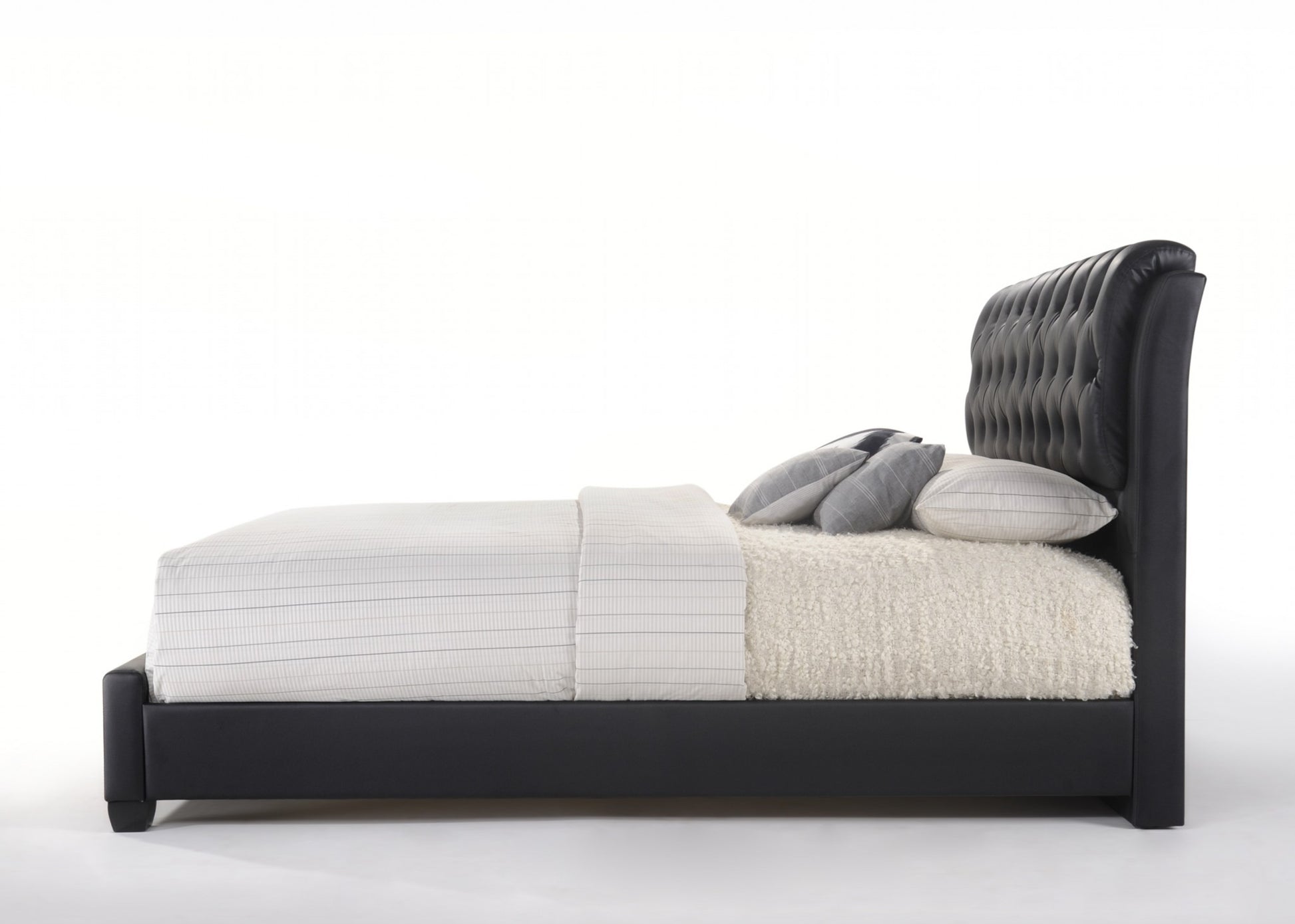 Black Pu Button Tufted Queen Bed By Homeroots | Beds | Modishstore - 4