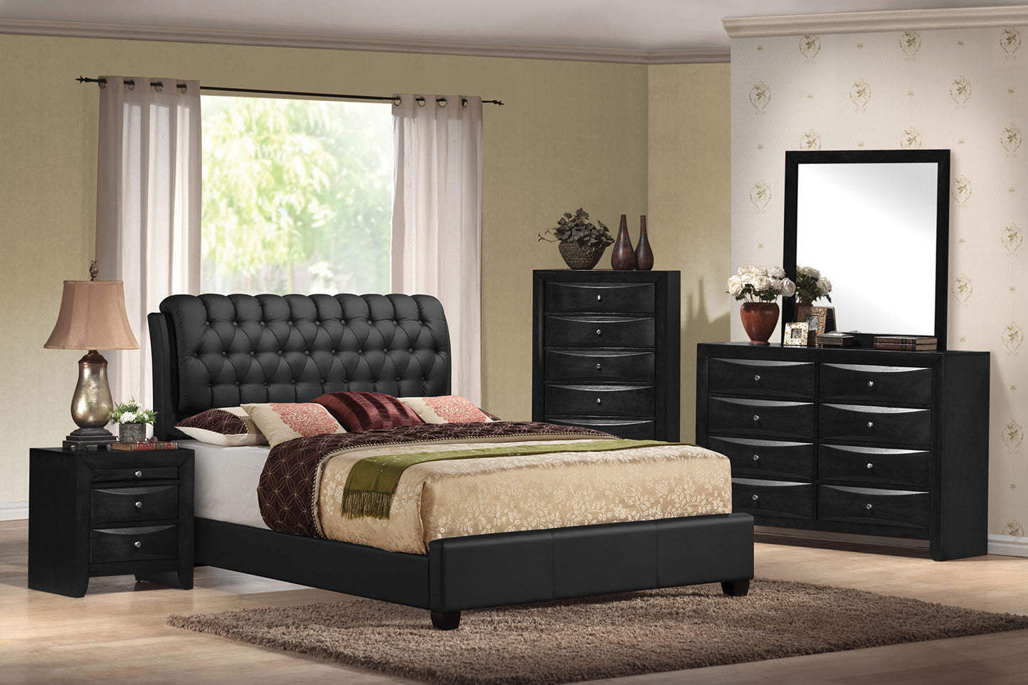 Black Pu Button Tufted Queen Bed By Homeroots | Beds | Modishstore