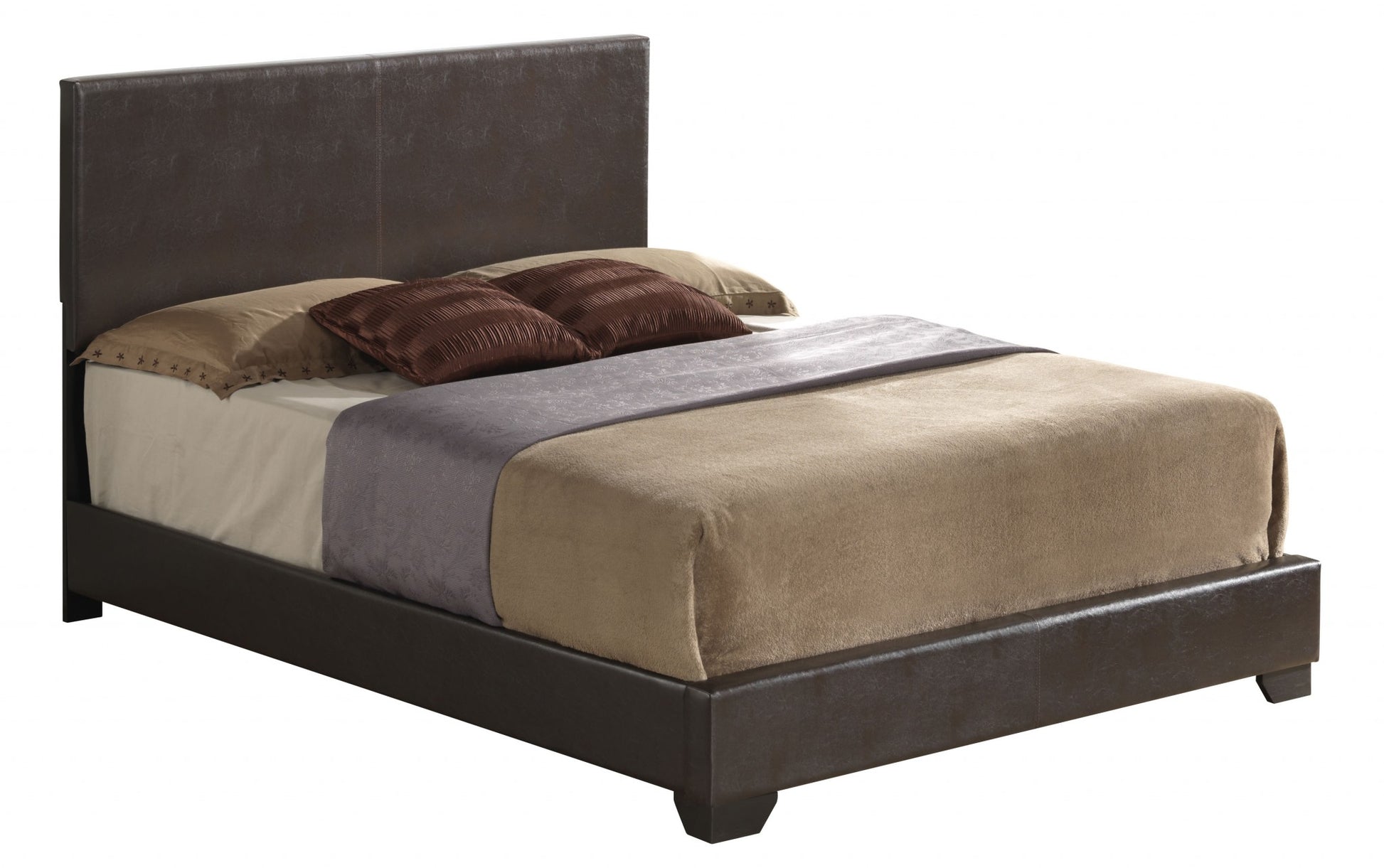 Queen Brown Pu Panel Bed By Homeroots | Beds | Modishstore