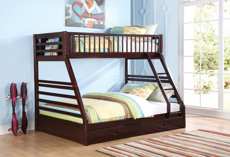 Espresso Pine Wood Twin Xl Over Queen Bunk Bed By Homeroots | Beds | Modishstore