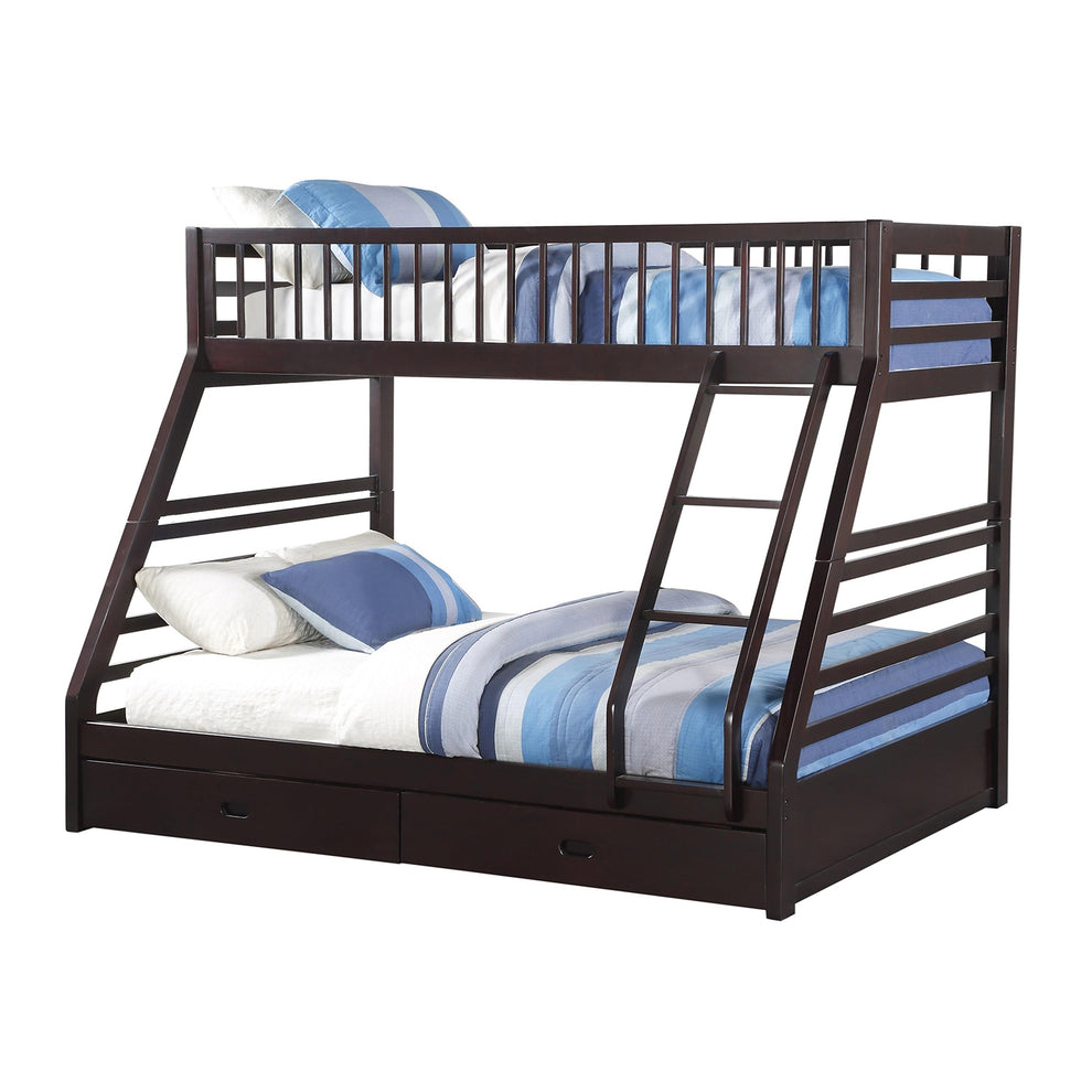 Espresso Pine Wood Twin Xl Over Queen Bunk Bed By Homeroots | Beds | Modishstore - 2