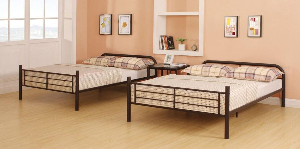 Dark Brown Metal Tube Full Over Full Bunk Bed By Homeroots | Beds | Modishstore - 2