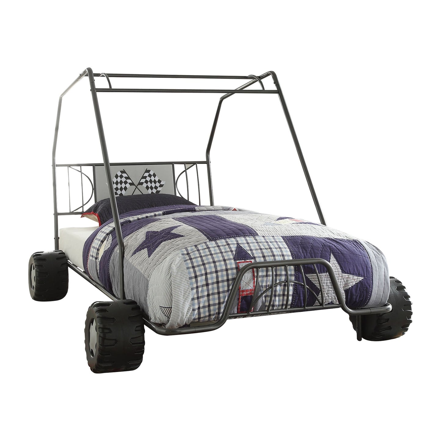 Twin Gunmetal Go Kart Bed By Homeroots | Beds | Modishstore - 4