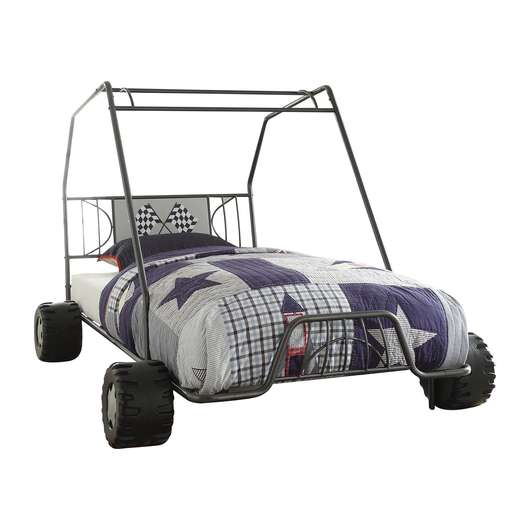 Twin Gunmetal Go Kart Bed By Homeroots | Beds | Modishstore - 4