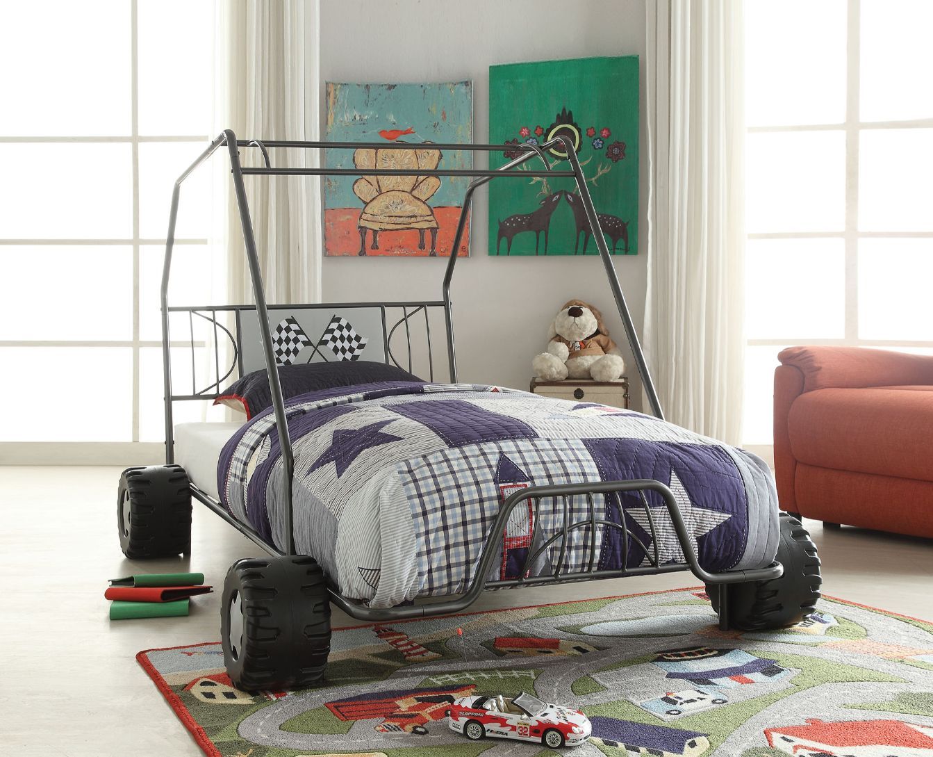 Twin Gunmetal Go Kart Bed By Homeroots | Beds | Modishstore