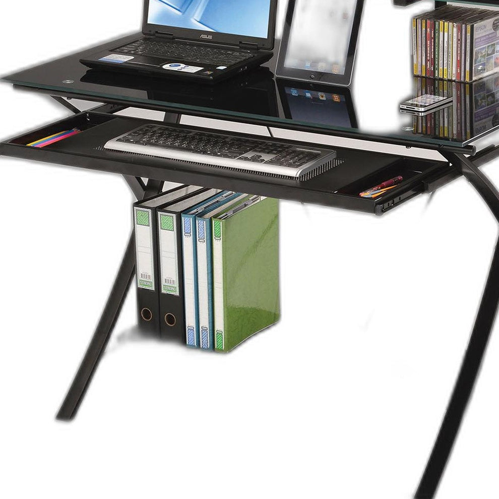 Sleek Black Glass Computer Desk By Homeroots | Desks | Modishstore - 5