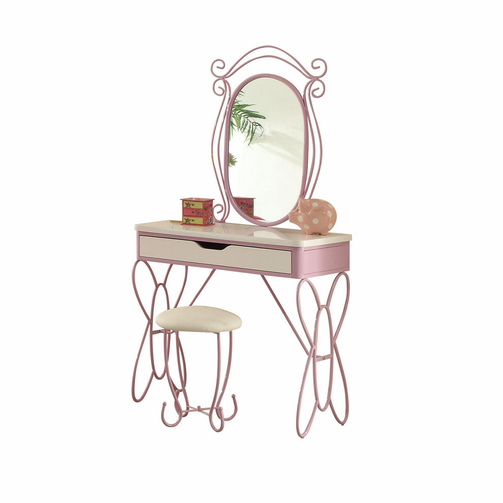 Lilac and White Butterfly Design Desk Vanity Dressing Table By Homeroots | Vanity Tables | Modishstore - 2