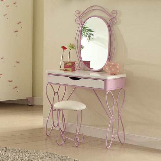 Lilac and White Butterfly Design Desk Vanity Dressing Table By Homeroots | Vanity Tables | Modishstore - 2