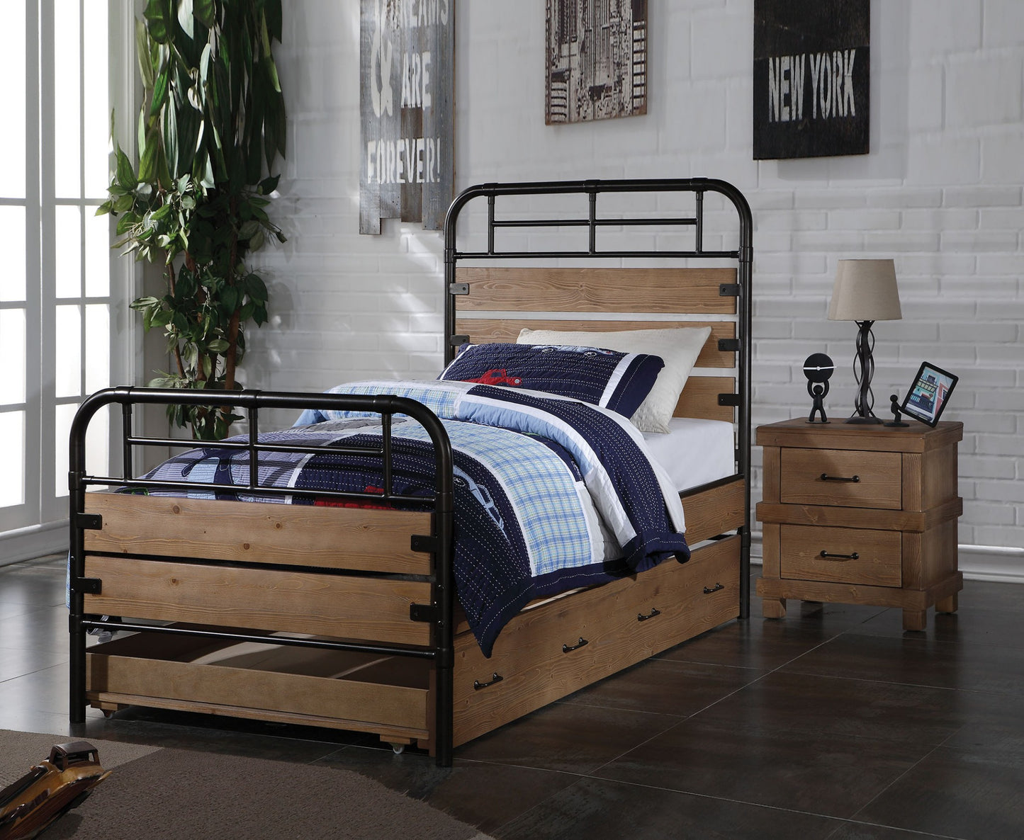 Twin Antique Oak Pine Wood Trundle By Homeroots | Beds | Modishstore