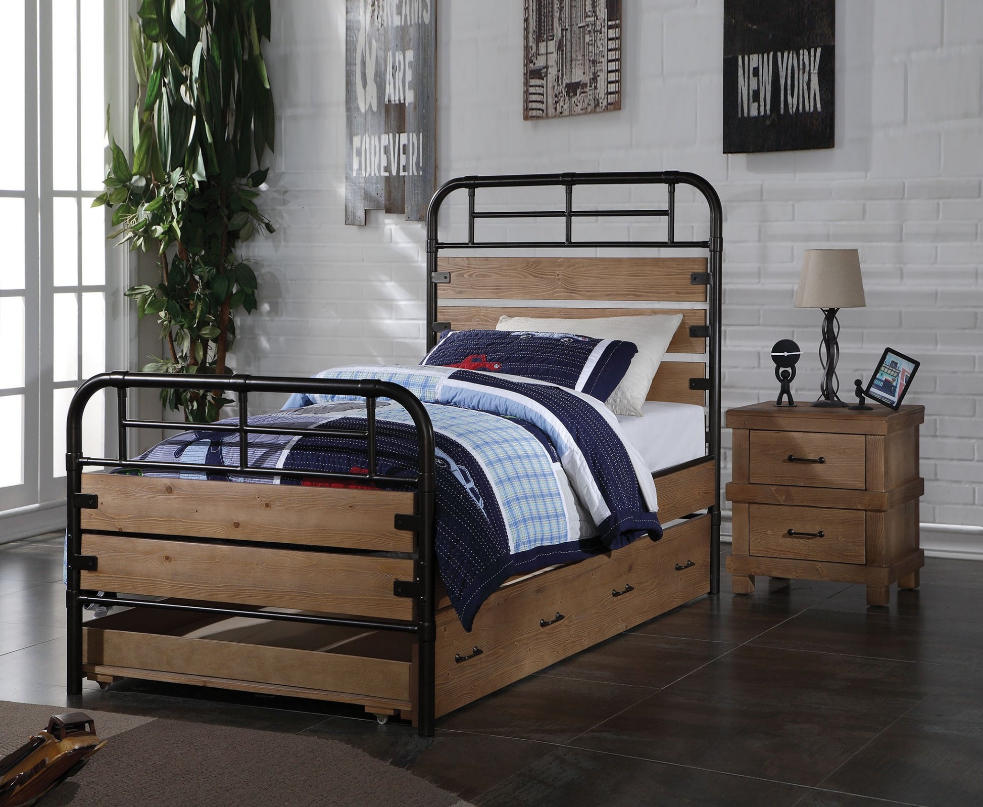 Twin Antique Oak Pine Wood Trundle By Homeroots | Beds | Modishstore