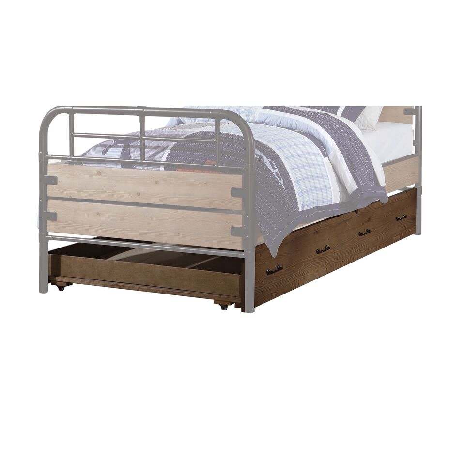 Twin Antique Oak Pine Wood Trundle By Homeroots | Beds | Modishstore - 2