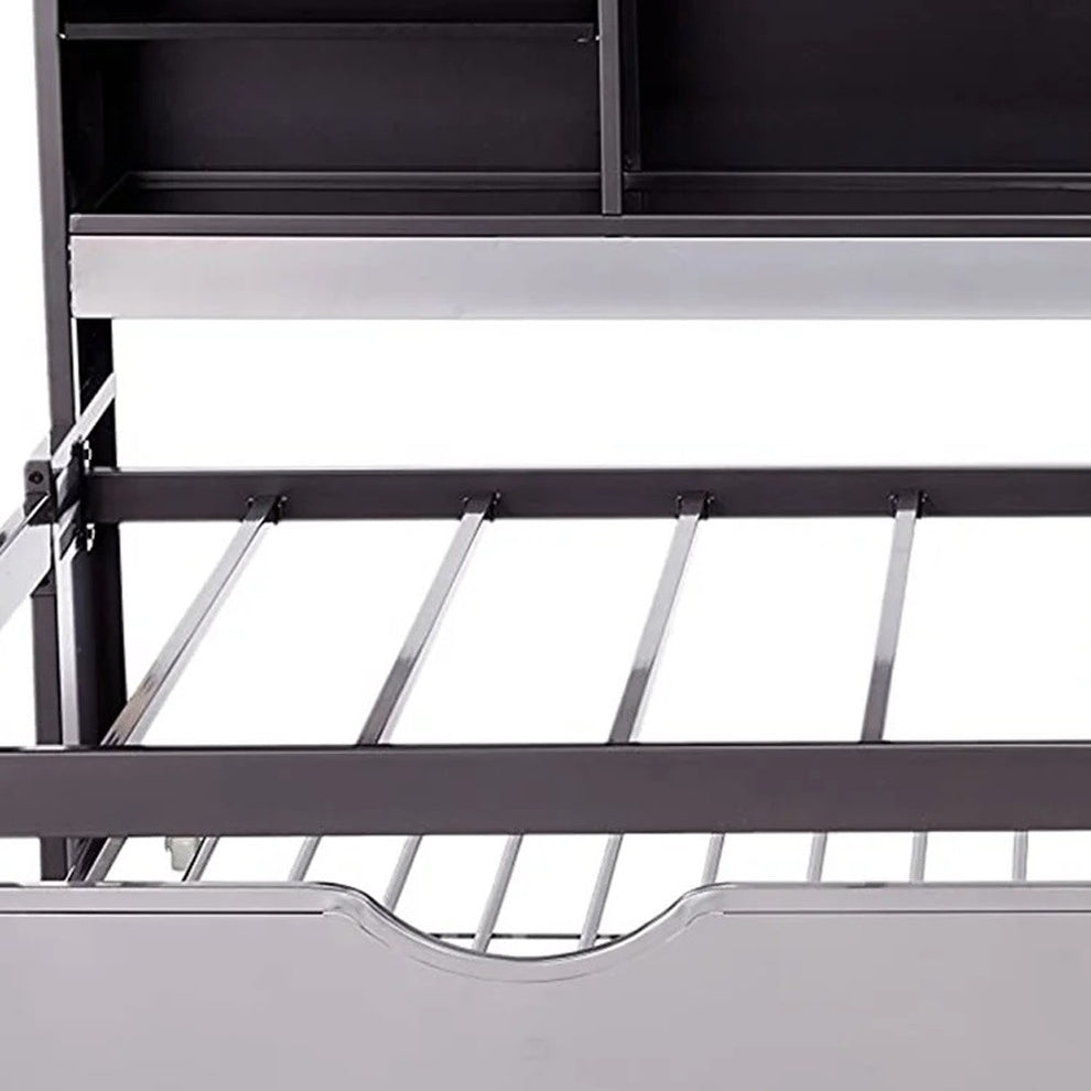 Twin Black And Silver Metal Tube Bed With Bookcase And Trundle By Homeroots | Beds | Modishstore - 2