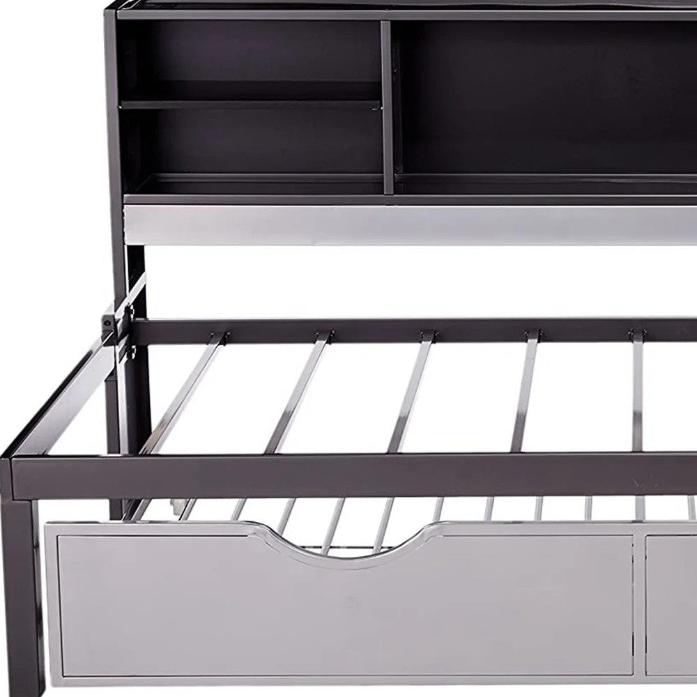 Twin Black And Silver Metal Tube Bed With Bookcase And Trundle By Homeroots
