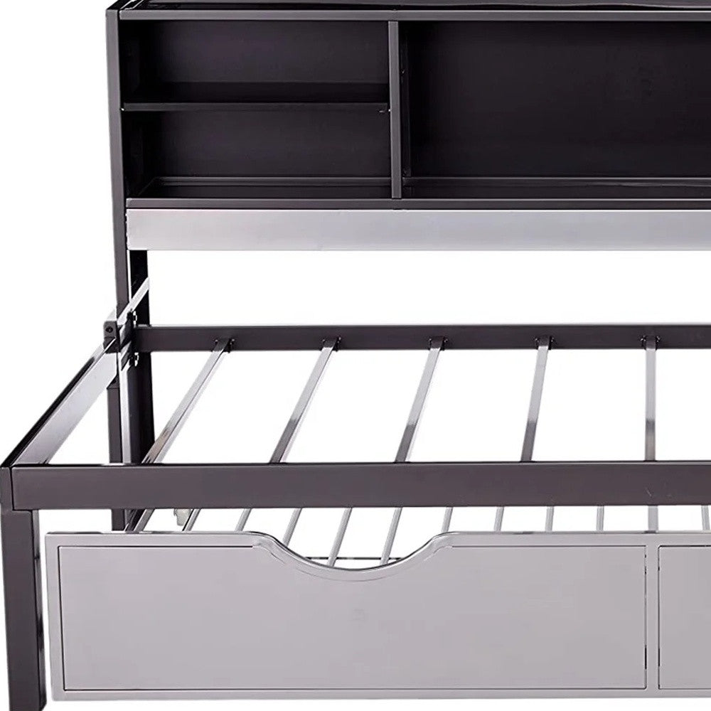 Twin Black And Silver Metal Tube Bed With Bookcase And Trundle By Homeroots | Beds | Modishstore - 3
