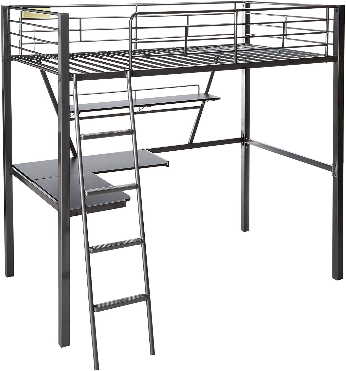 Silver And Black Metal Tube Loft Bed With Desk By Homeroots | Beds | Modishstore - 2