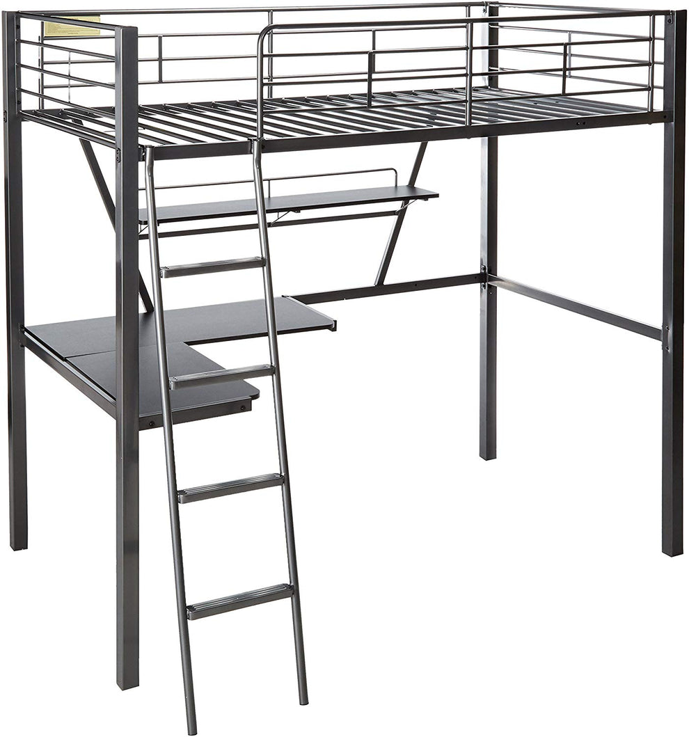 Silver And Black Metal Tube Loft Bed With Desk By Homeroots | Beds | Modishstore - 2