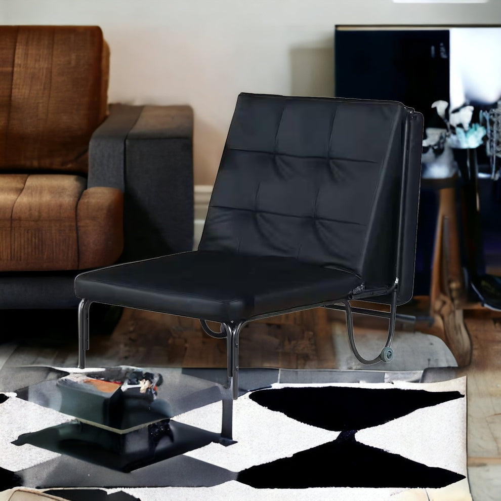 75" Black Faux Leather Tufted Convertible Chair By Homeroots | Armchairs | Modishstore - 2