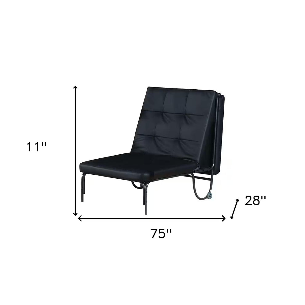 75" Black Faux Leather Tufted Convertible Chair By Homeroots | Armchairs | Modishstore - 5