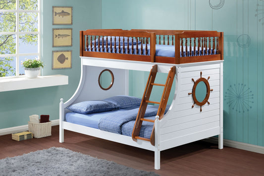 Twin Over Full Oak And White Bunk Bed By Homeroots | Beds | Modishstore