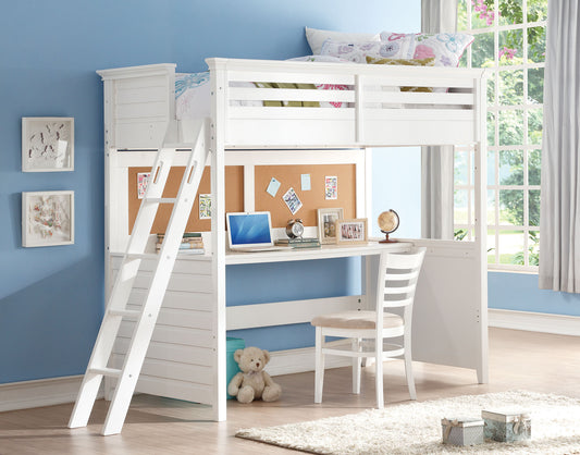 Twin White Poplar Wood Loft Bed With Desk By Homeroots | Beds | Modishstore