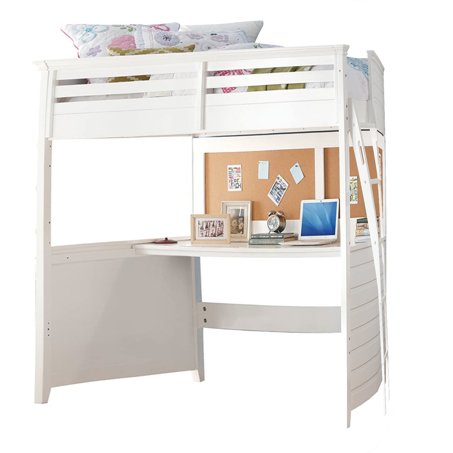 Twin White Poplar Wood Loft Bed With Desk By Homeroots | Beds | Modishstore - 3