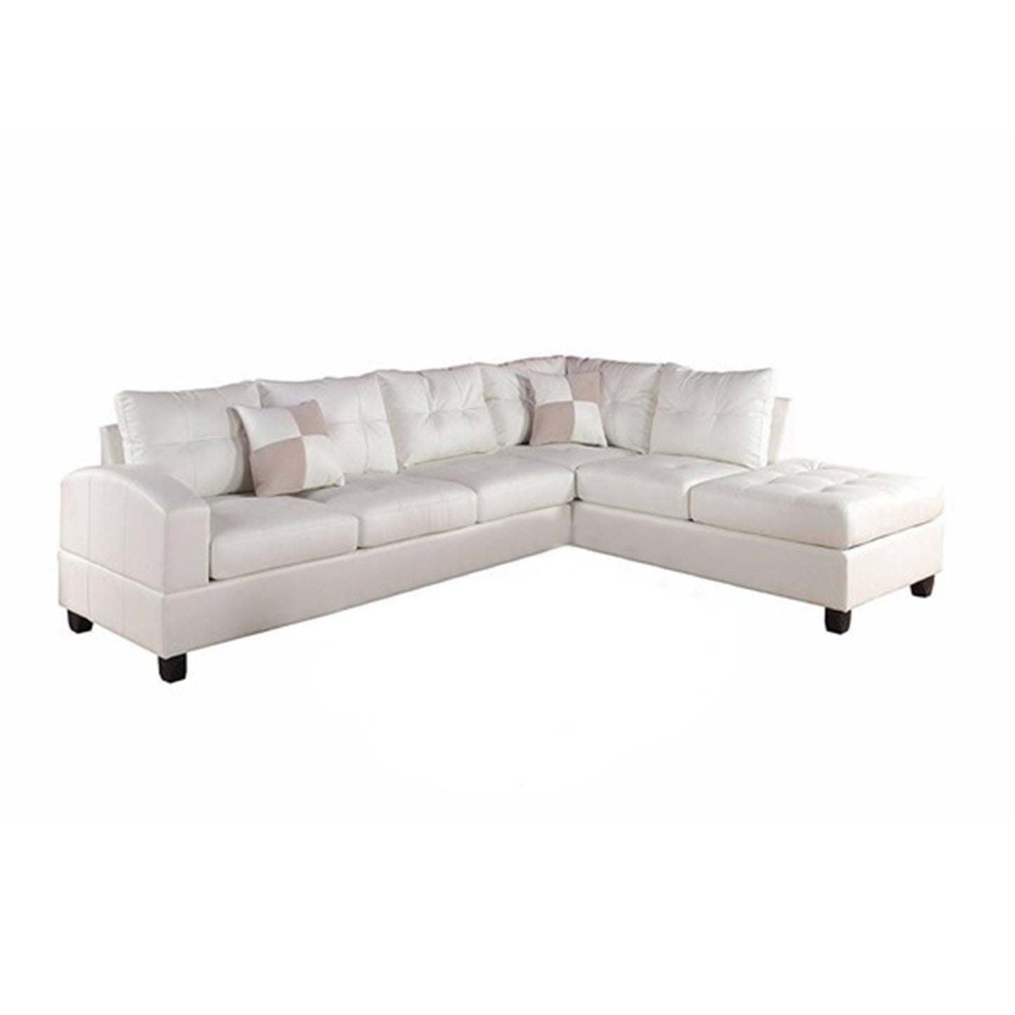 White Bonded Leather Reversible Sectional Sofa With Pillows By Homeroots | Sectional | Modishstore - 2