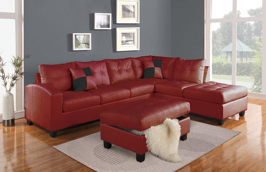 Red Bonded Leather Reversible Sectional Sofa With Pillows By Homeroots | Sectional | Modishstore