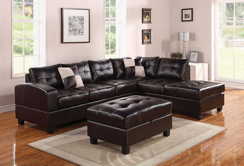 Black Bonded Leather Reversible Sectional Sofa With Pillows By Homeroots | Sectional | Modishstore