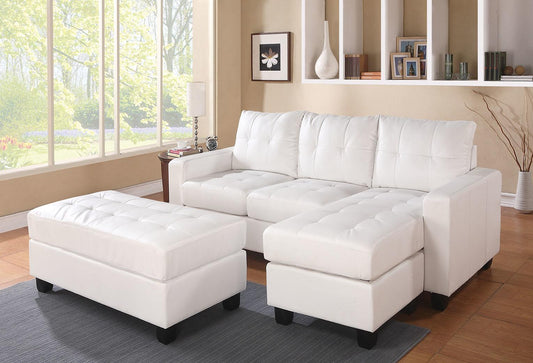 White Bonded Leather Match Sectional Sofa With Ottoman By Homeroots | Sectional | Modishstore