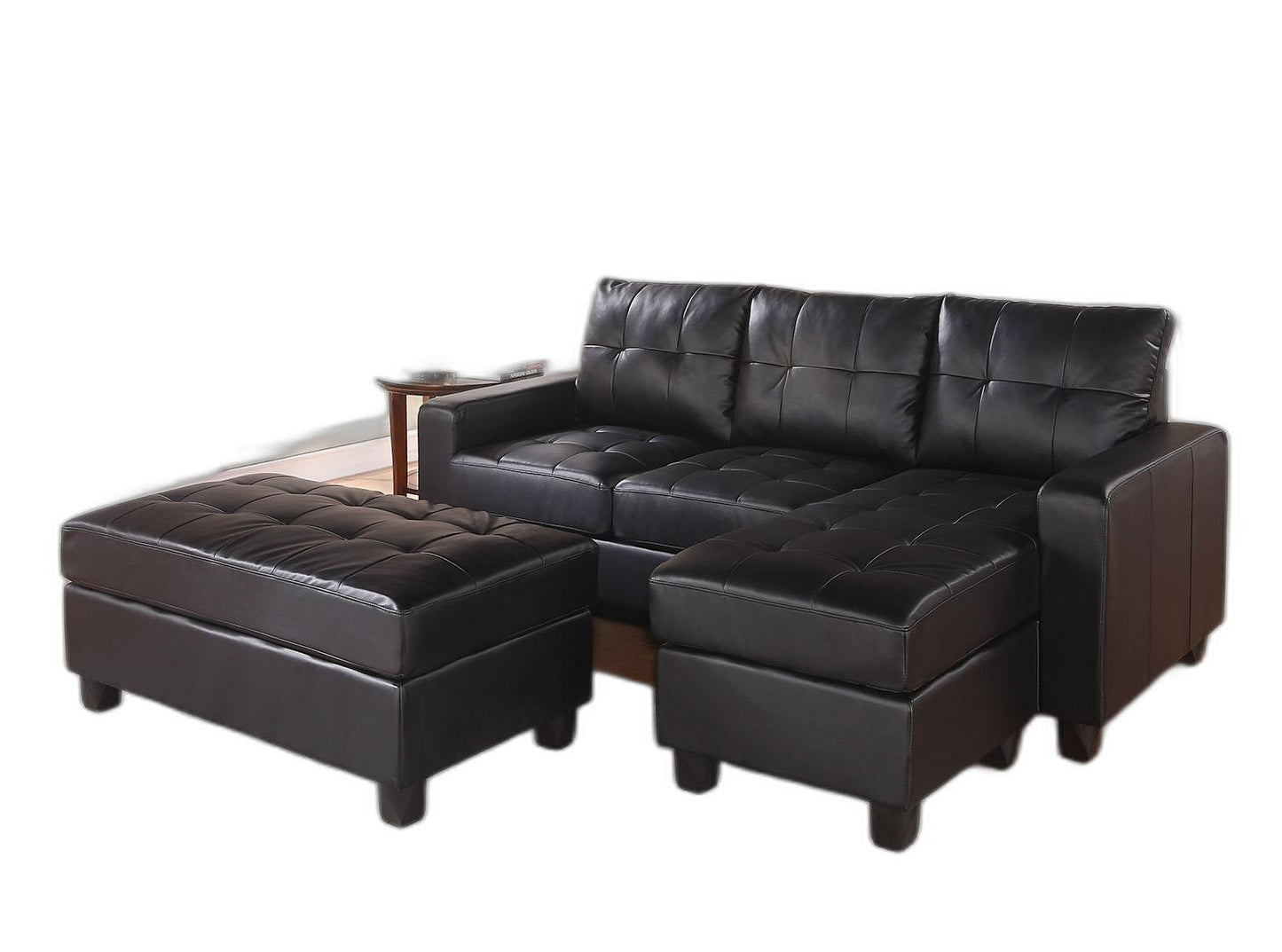 Black Faux Leather Stationary L Shaped Three Piece Sofa And Chaise By Homeroots | Sectional | Modishstore