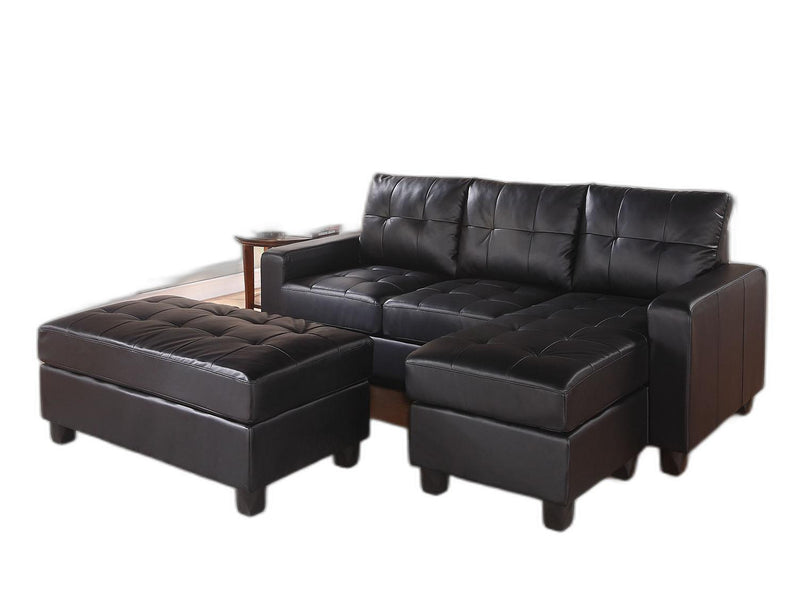 Black Faux Leather Stationary L Shaped Three Piece Sofa And Chaise By Homeroots | Sectional | Modishstore