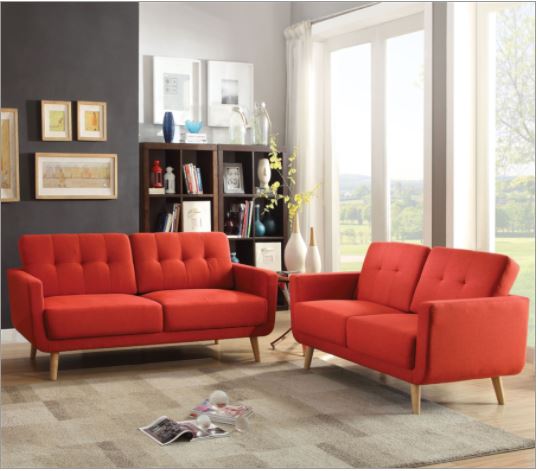 Red Linen Sofa By Homeroots | Sofas | Modishstore - 3