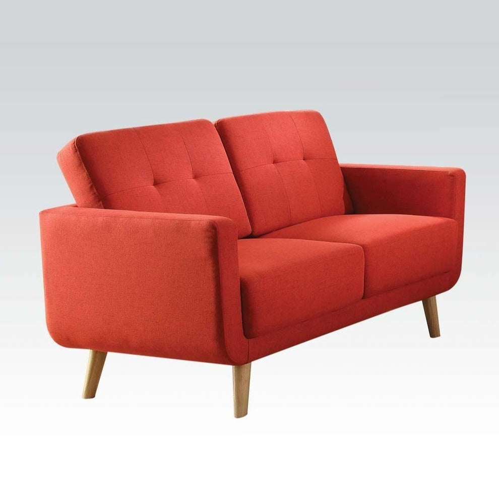 Red Linen Loveseat By Homeroots | Loveseats | Modishstore - 3