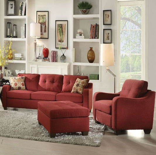 Red Linen Sofa With Pillows By Homeroots | Sofa Set | Modishstore - 2