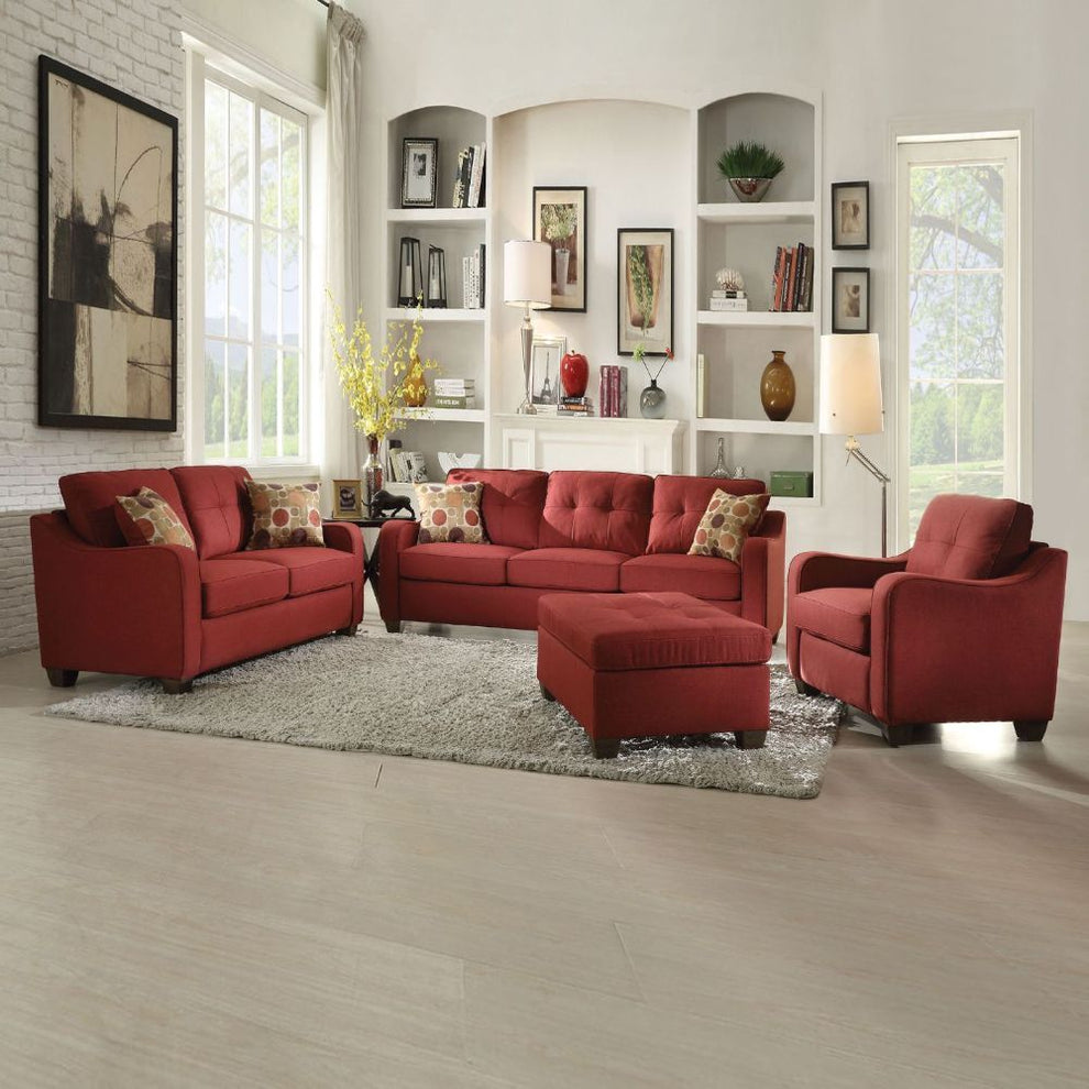 Red Linen Sofa With Pillows By Homeroots | Sofa Set | Modishstore - 3