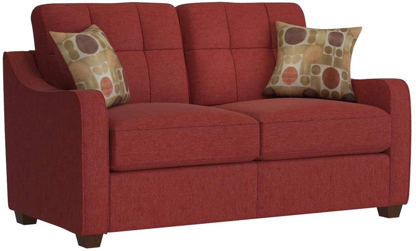 Red Linen Loveseat With Pillows By Homeroots | Loveseats | Modishstore