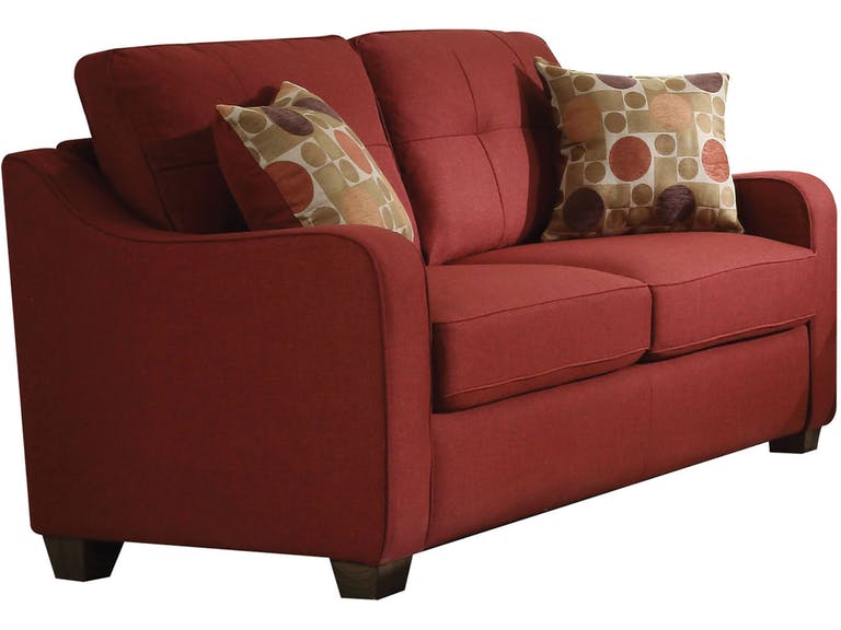 Red Linen Loveseat With Pillows By Homeroots | Loveseats | Modishstore - 2