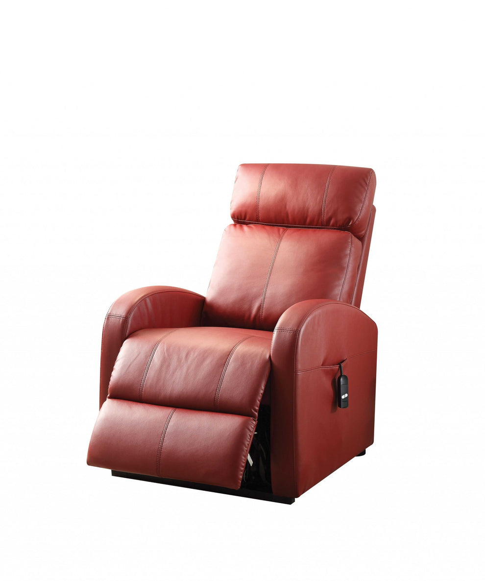 Faux Leather Power Motion Lift Recliner in Red By Homeroots | Recliners | Modishstore - 3