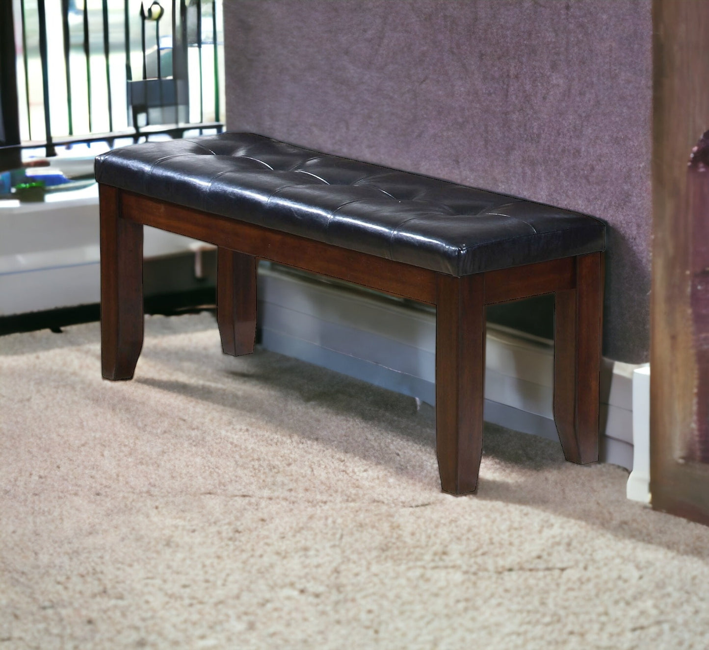 48" Black And Cherry Upholstered PU Leather Bench By Homeroots | Benches | Modishstore - 5