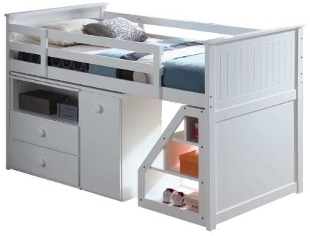 White Loft Bed With Chest And Swivel Deskladder By Homeroots | Beds | Modishstore