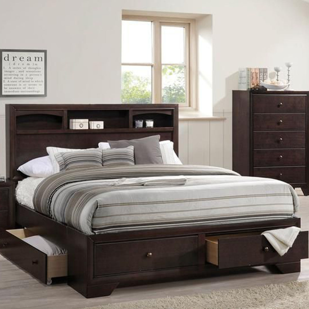 Rich Espresso Finish King Bed With Storage By Homeroots | Beds | Modishstore