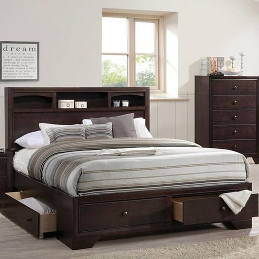 Rich Espresso Finish King Bed With Storage By Homeroots | Beds | Modishstore - 3