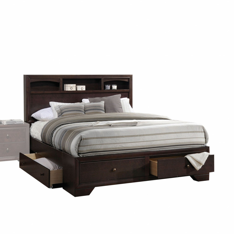 Rich Espresso Finish Queen Bed With Storage By Homeroots | Beds | Modishstore - 4