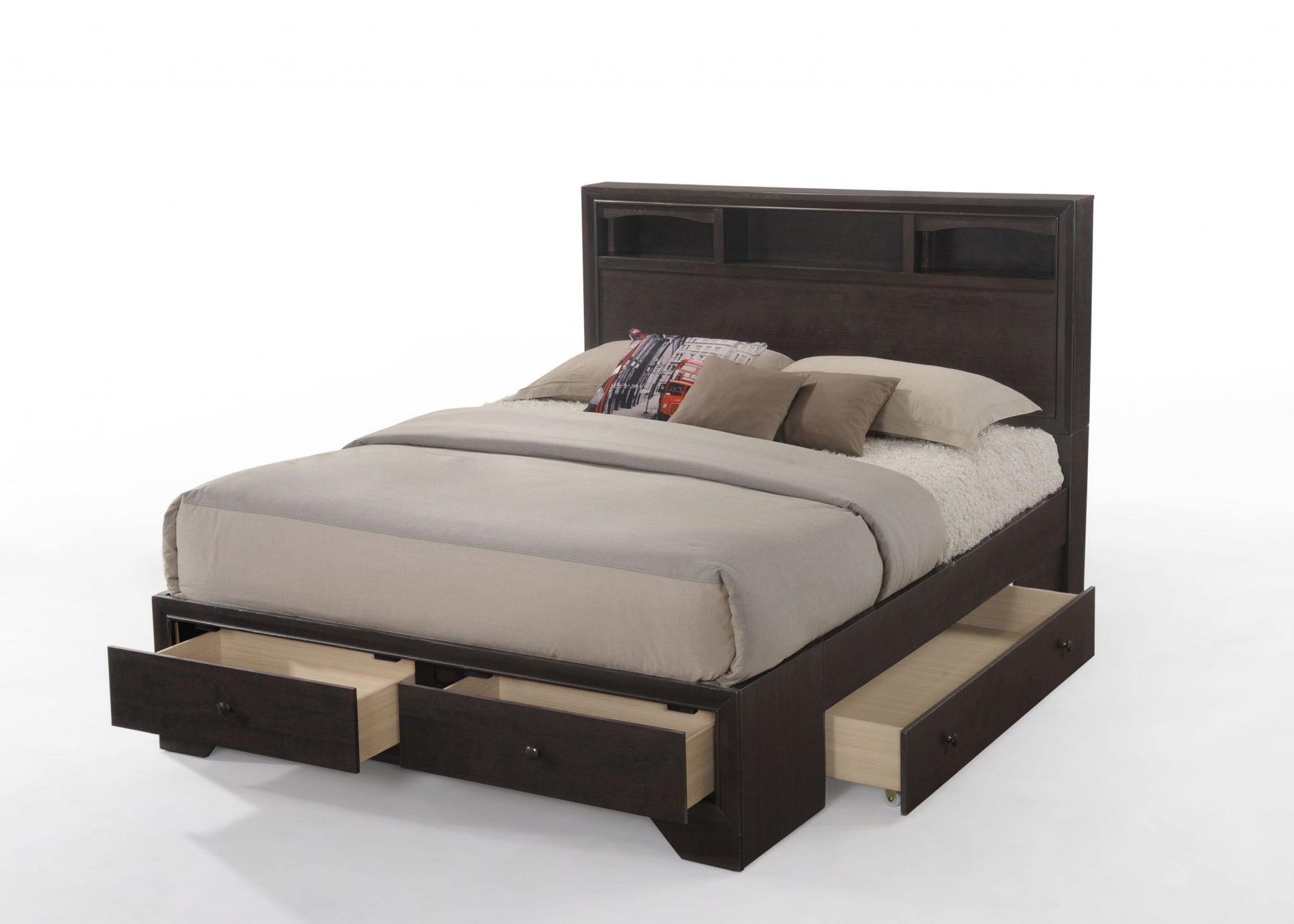 Rich Espresso Finish Queen Bed With Storage By Homeroots | Beds | Modishstore - 4