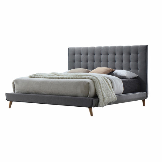 Light Gray Buttonless Tufted Fabric Queen Bed With Natural Finish Legs By Homeroots | Beds | Modishstore
