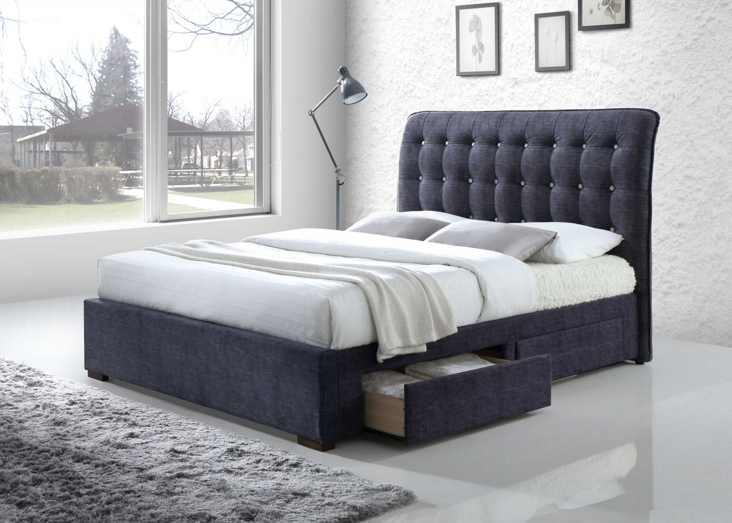 Dark Gray Fabric King Bed With Storage By Homeroots | Beds | Modishstore
