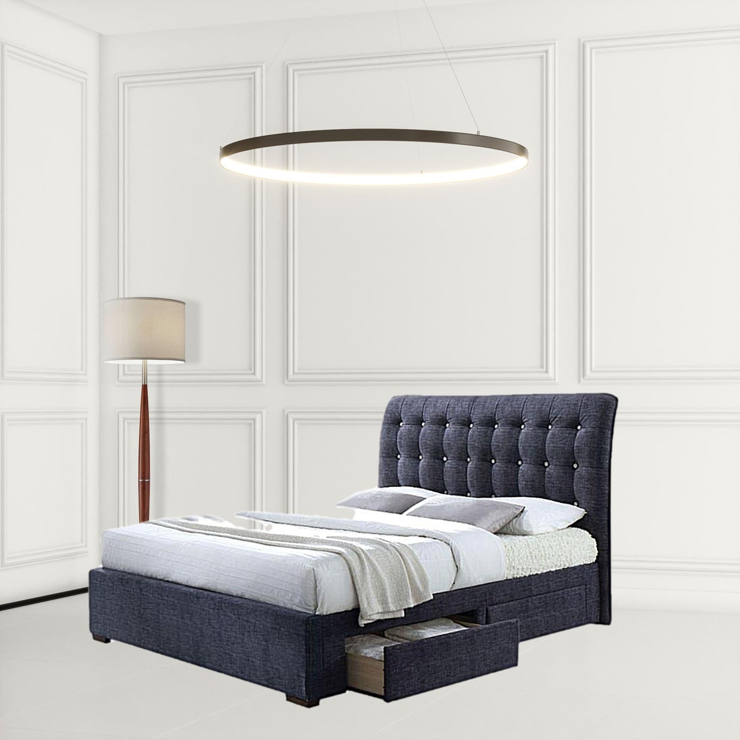 Dark Gray Fabric King Bed With Storage By Homeroots | Beds | Modishstore - 2