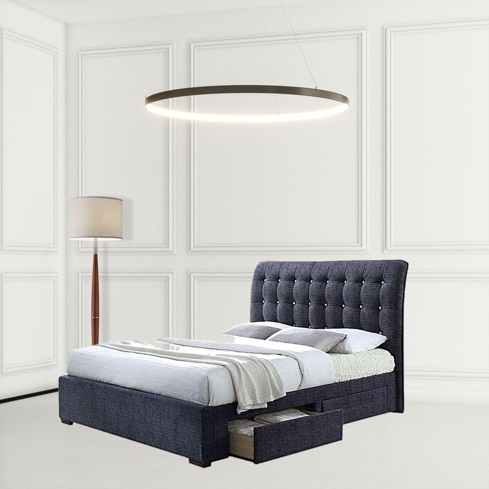 Dark Gray Fabric King Bed With Storage By Homeroots | Beds | Modishstore - 2